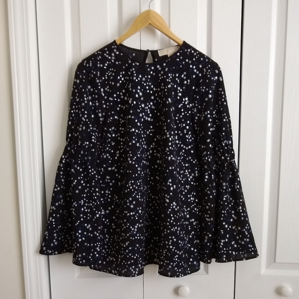 MICHAEL XS black silver star long bell sleeve